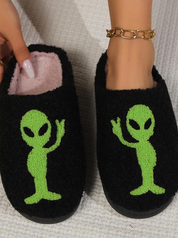 Women's Cute Cartoon Alien Pattern Plush Slippers, 1 Pair Casual Soft Comfortable Home Slippers, Warm Slippers for Indoor & Outdoor Use for All Seasons