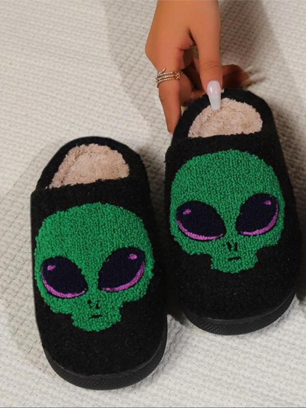 Women's Cute Cartoon Alien Pattern Plush Slippers, 1 Pair Casual Soft Comfortable Home Slippers, Warm Slippers for Indoor & Outdoor Use for All Seasons