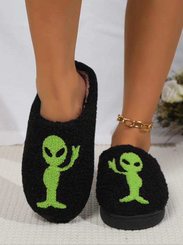 Women's Cute Cartoon Alien Pattern Plush Slippers, 1 Pair Casual Soft Comfortable Home Slippers, Warm Slippers for Indoor & Outdoor Use for All Seasons