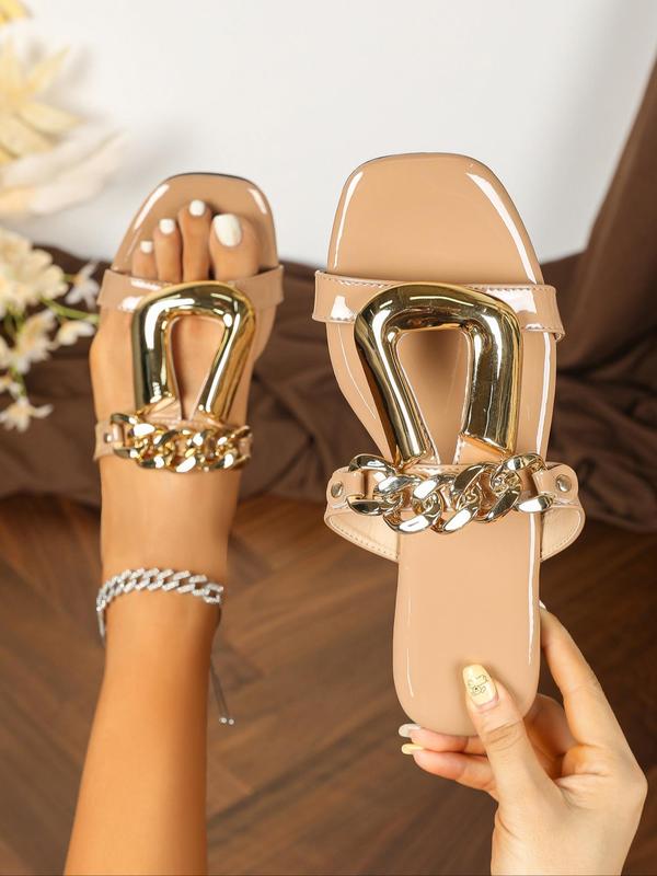 Women's Fashionable Chain Decorated Slide Sandals, Casual Hollow Out Design Sandals for Summer, Lightweight Breathable Comfortable Shoes for Daily Wear