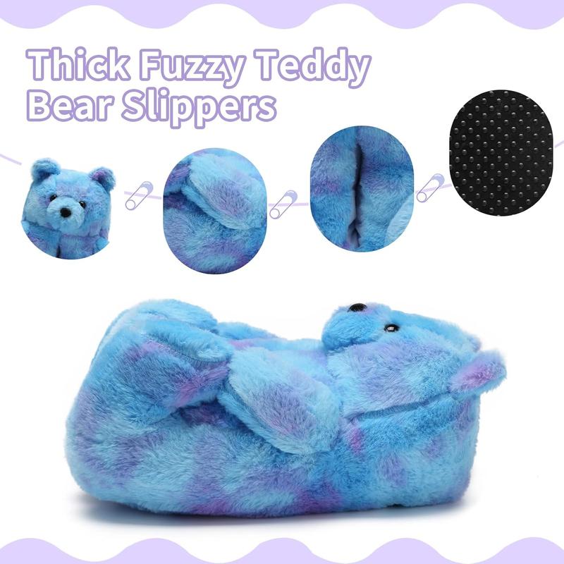 Women's Christmas Slippers Gifts,Cute Teddy Bear Slippers Fluffy Winter Warm House Slippers Comfy Home Bedroom Slippers for Women Teen Girls