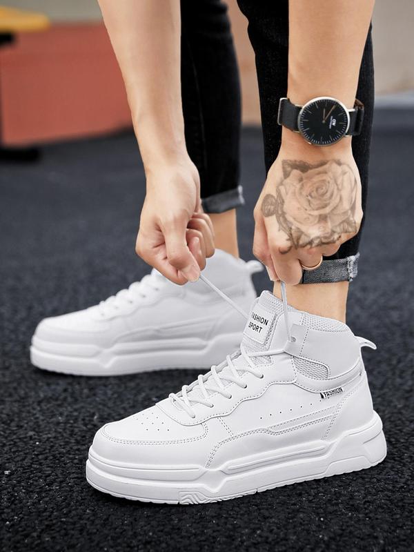 Men's Fashionable Letter Design Lace Up High Top Skate Shoes, Casual Comfortable Sports Shoes for Daily Wear, Male All-match Round Toe Shoes for Daily Wear