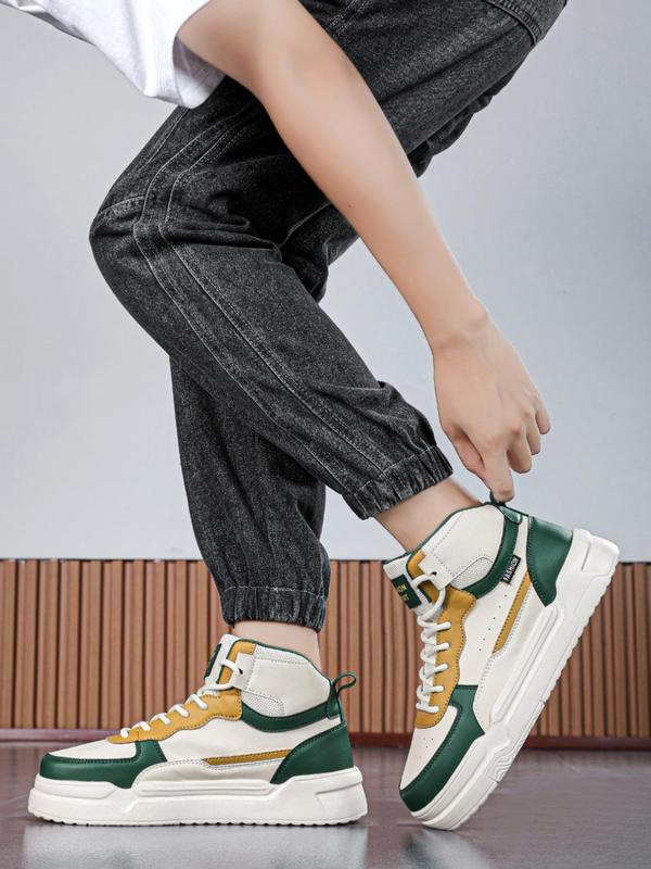 Men's Fashionable Letter Design Lace Up High Top Skate Shoes, Casual Comfortable Sports Shoes for Daily Wear, Male All-match Round Toe Shoes for Daily Wear