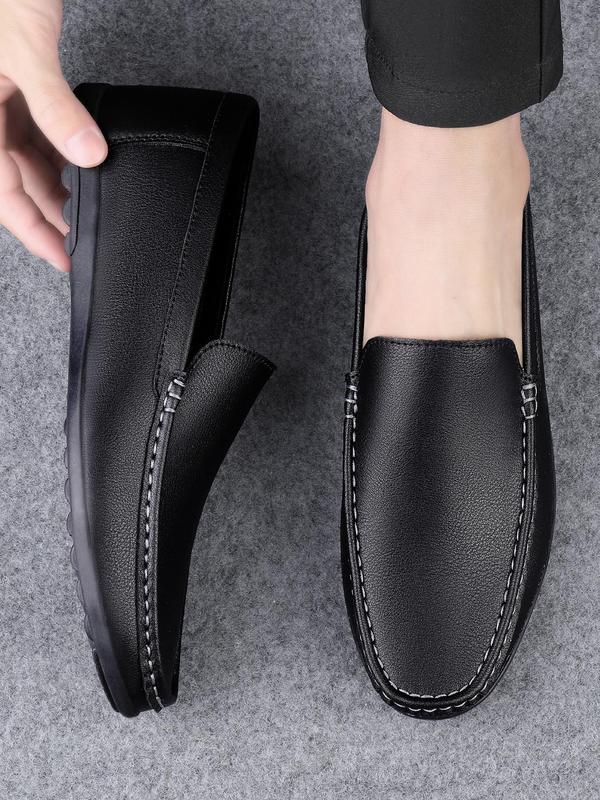 Men's Minimalist Causal Plain Slip On, Business Style Flat Shoes For Daily Wear, Basic Style Round Toe Quilted Flat Shoes For All Seasons