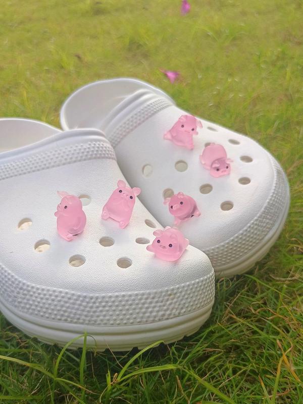 6pcs Cute Cartoon Pig Design Shoes Decoration, Fashionable Novelty Shoes Decorations for Clogs Design, Dazzling Glamour Trendy Holiday Shoe Accessories for Women & Girls