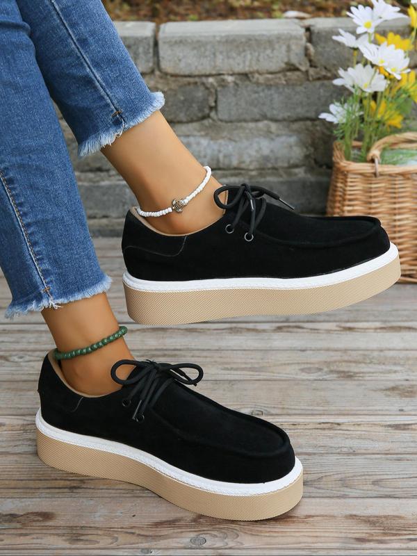 Women's Fashionable Lace Up Low Top Sneakers, Casual Comfortable Platform Sports Shoes for Daily Wear, Female All-match Round Toe Shoes for Daily Wear