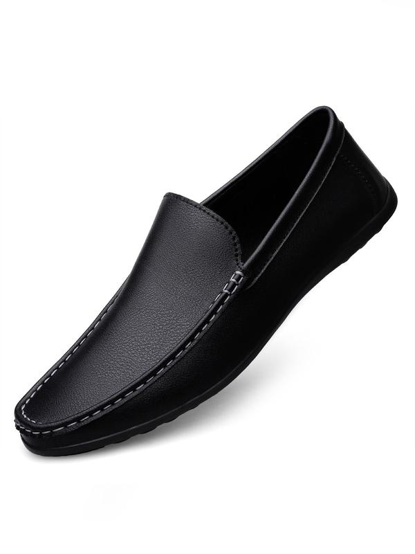 Men's Minimalist Causal Plain Slip On, Business Style Flat Shoes For Daily Wear, Basic Style Round Toe Quilted Flat Shoes For All Seasons