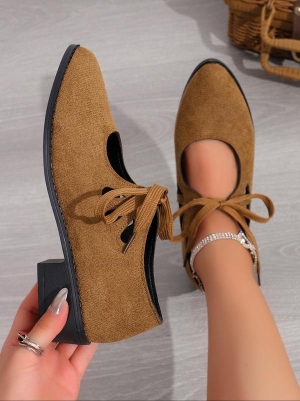 Women's Fashionable Solid Color Lace Up Flat Shoes, Casual Comfortable Pointed Toe Shoes for Daily Wear, All-match Commuter Shoes for Women & Girls