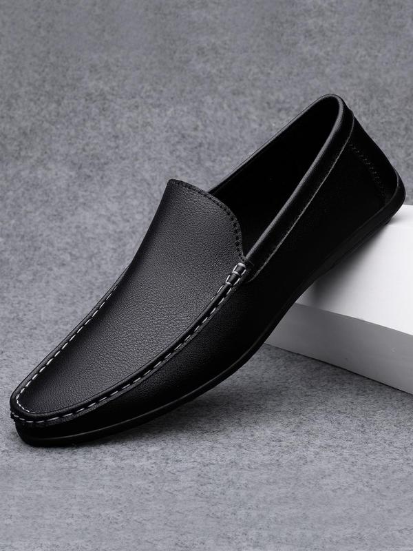 Men's Minimalist Causal Plain Slip On, Business Style Flat Shoes For Daily Wear, Basic Style Round Toe Quilted Flat Shoes For All Seasons