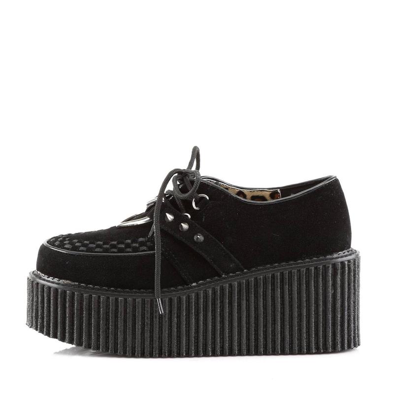 Demonia Creeper-206 Black Vegan Suede-Vegan Leather Creepers