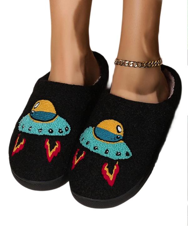 Women's Cute Cartoon Alien Pattern Plush Slippers, 1 Pair Casual Soft Comfortable Home Slippers, Warm Slippers for Indoor & Outdoor Use for All Seasons