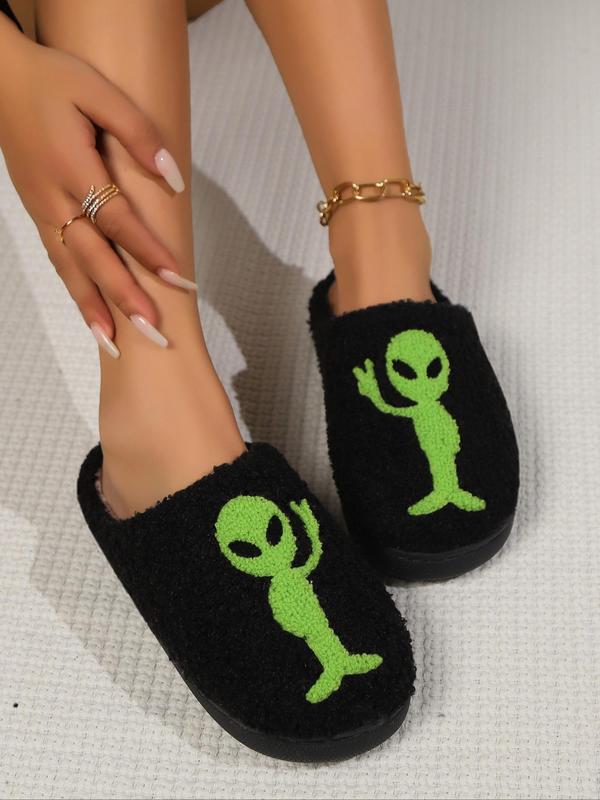 Women's Cute Cartoon Alien Pattern Plush Slippers, 1 Pair Casual Soft Comfortable Home Slippers, Warm Slippers for Indoor & Outdoor Use for All Seasons