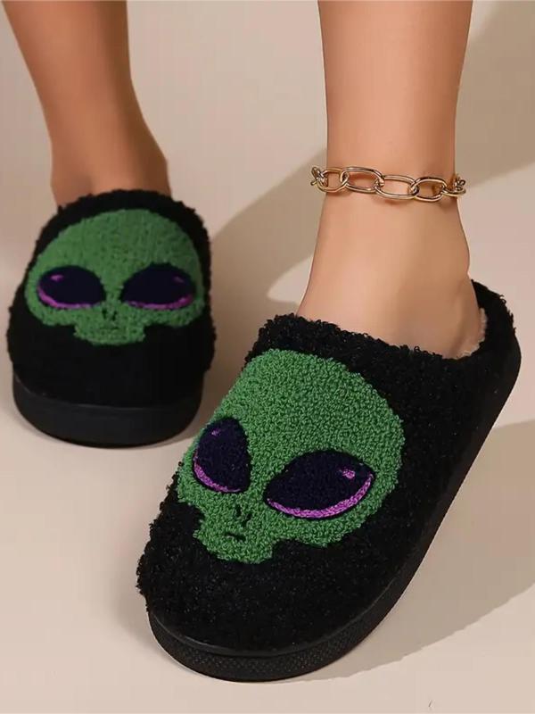 Women's Cute Cartoon Alien Pattern Plush Slippers, 1 Pair Casual Soft Comfortable Home Slippers, Warm Slippers for Indoor & Outdoor Use for All Seasons