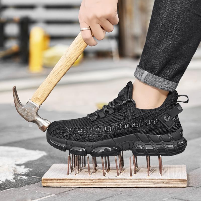 Steel toe sneakers are puncture and smash resistant. Perfect for construction industry workers and outdoor travel. Lightweight, comfortable, breathable, indestructible footwear Closed Training Runner Athletic Running Trainer