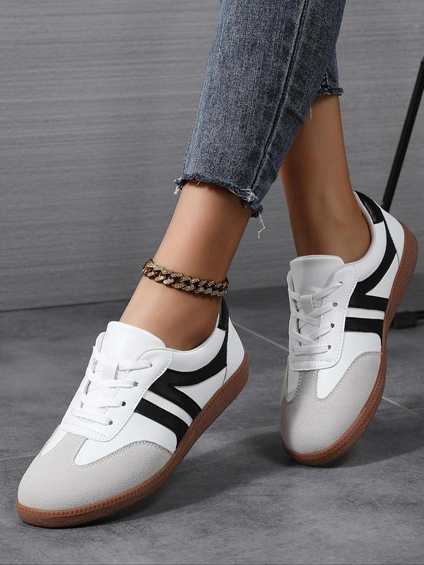 Women's Fashionable Patchwork Lace Up Sneakers, Casual Comfortable Breathable Sports Shoes, Female All-match Round Toe Shoes for Daily Wear