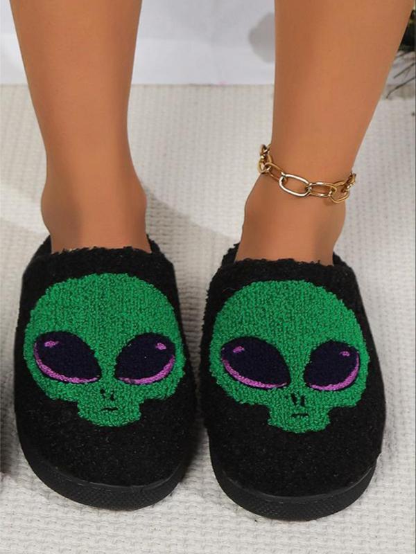 Women's Cute Cartoon Alien Pattern Plush Slippers, 1 Pair Casual Soft Comfortable Home Slippers, Warm Slippers for Indoor & Outdoor Use for All Seasons