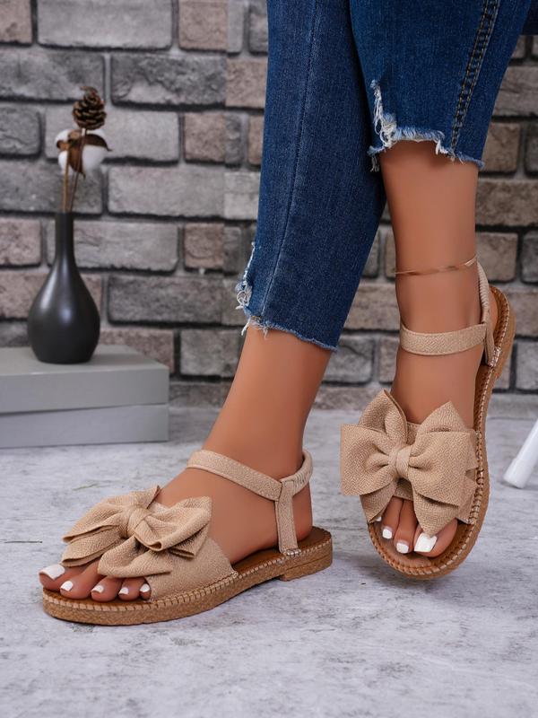 Women's Bowknot Design Flat Sandals, Casual Open Toe Slingback Sandals for Summer, Non-slip Beach Sandals for Women & Girls