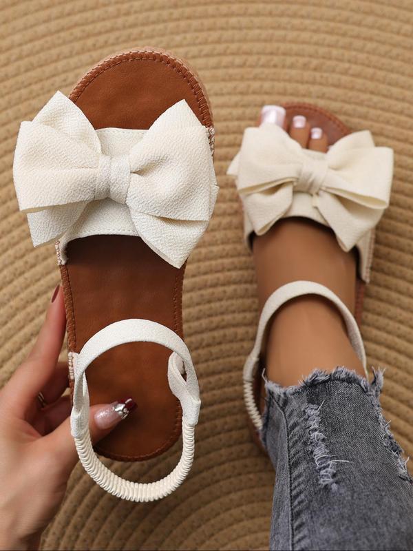 Women's Bowknot Design Flat Sandals, Casual Open Toe Slingback Sandals for Summer, Non-slip Beach Sandals for Women & Girls