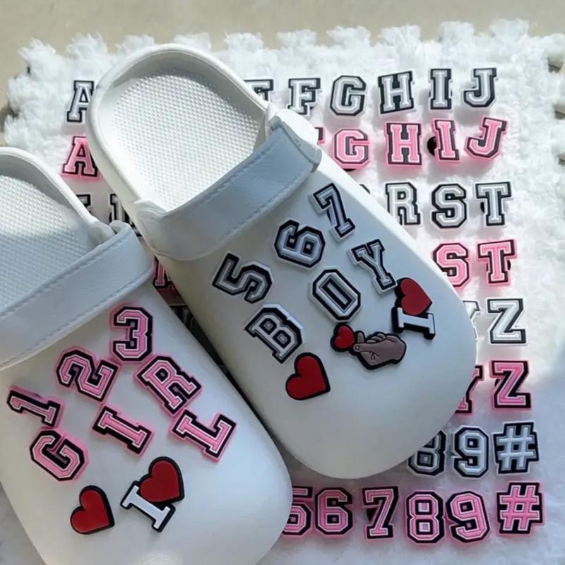 Fun and Creative Shoe Charms for Crocs - White and Pink Letters and Numbers - Personalized Style