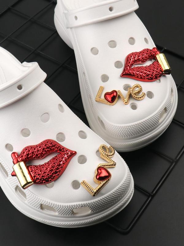 4pcs Novelty Letter & Lipstick Pattern Design Shoes Decorations, Fashionable Heart & Lip Design Shoes Charm For Clogs Decoration, Shoes Accessories For Shoes DIY