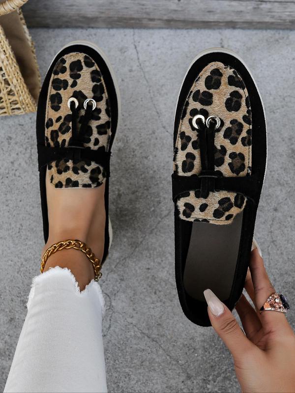 Women's Fashion Leopard Print Slip-on Shoes, Casual Comfortable Round Toe Loafers for Daily Wear, Female All-match Shoes for Spring & Fall