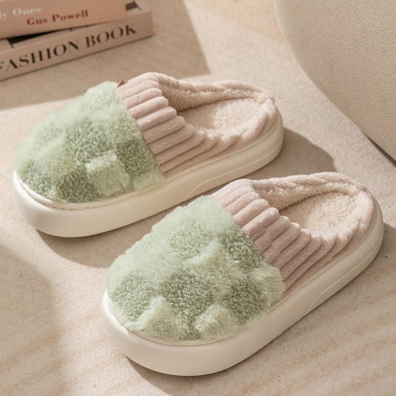 Cotton Slippers for Women, Plaid Cuff Warm Fuzzy Fleece Plush Slipper, Cozy Memory Foam Cute Soft Women's Home Slippers, Indoor Comfort House Slippers