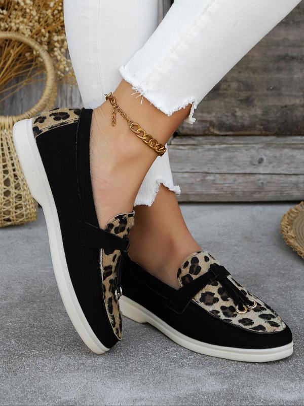 Women's Fashion Leopard Print Slip-on Shoes, Casual Comfortable Round Toe Loafers for Daily Wear, Female All-match Shoes for Spring & Fall