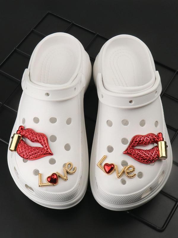 4pcs Novelty Letter & Lipstick Pattern Design Shoes Decorations, Fashionable Heart & Lip Design Shoes Charm For Clogs Decoration, Shoes Accessories For Shoes DIY