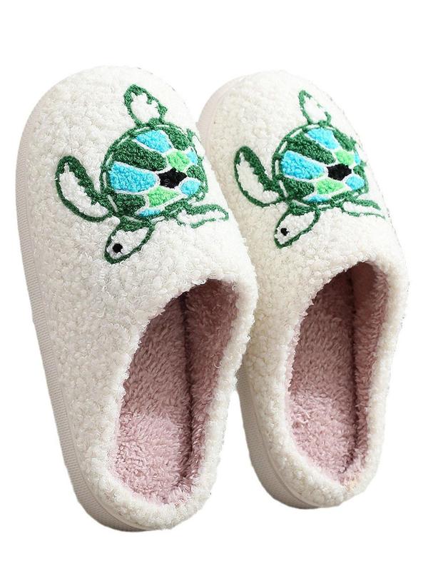 Women's Cute Turtle Pattern Design Plush Slippers, Casual Soft Comfortable Home Slippers, Warm Slippers for Indoor & Outdoor Use for Fall & Winter