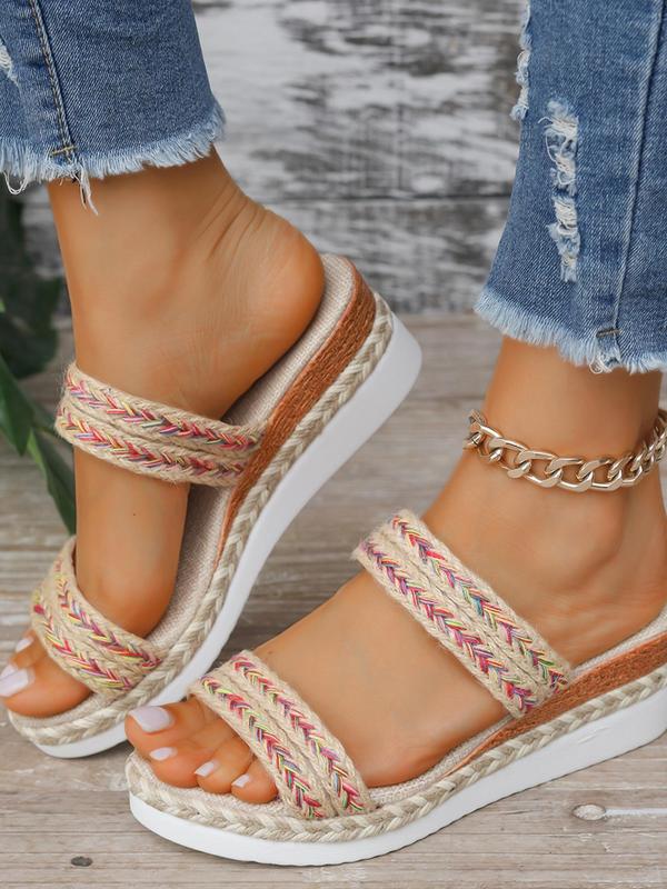 Women's Fashionable Braided Strap Wedge Sandals, Casual Versatile Platform Sandals for Summer, Lightweight Breathable Comfortable Shoes for Daily Wear