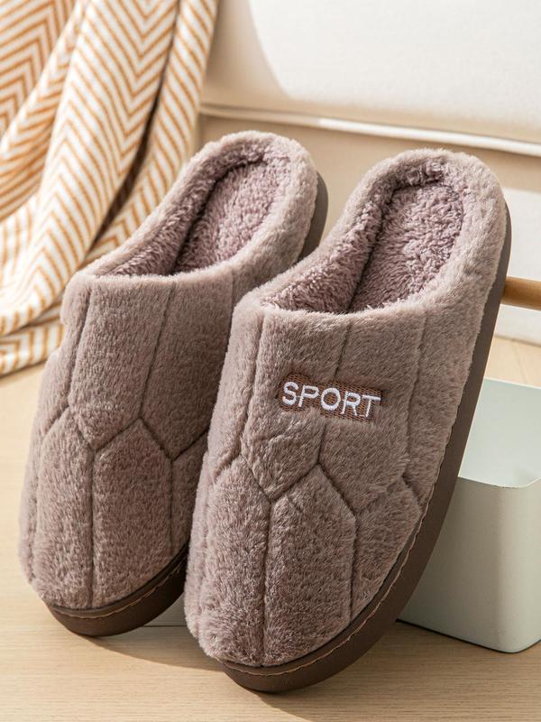 Women's Letter Pattern Plush Slippers, Casual Soft Comfortable Home Slippers, Warm Slippers for Indoor & Outdoor Use for Fall & Winter