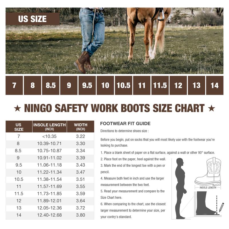 Men's Cowboy Boots - Waterproof Steel Toe Work Boots with Square Toe | Safety Footwear for Construction & Farming | Oil Resistant, EH Protection, and Anti-Slip Western Boots for Daily Wear