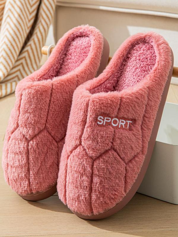 Women's Letter Pattern Plush Slippers, Casual Soft Comfortable Home Slippers, Warm Slippers for Indoor & Outdoor Use for Fall & Winter