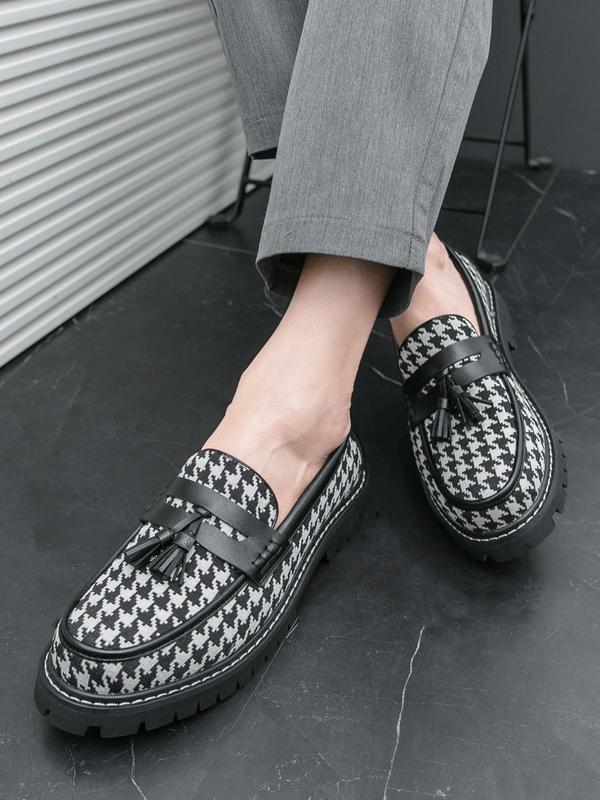 Men's Fashionable Houndstooth Pattern Tassel Decor Loafers, Casual Comfortable Loafers for Daily Wear, Fashion Shoes for Party, Daily Clothing Decor