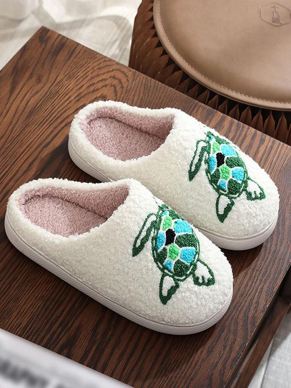 Women's Cute Turtle Pattern Design Plush Slippers, Casual Soft Comfortable Home Slippers, Warm Slippers for Indoor & Outdoor Use for Fall & Winter