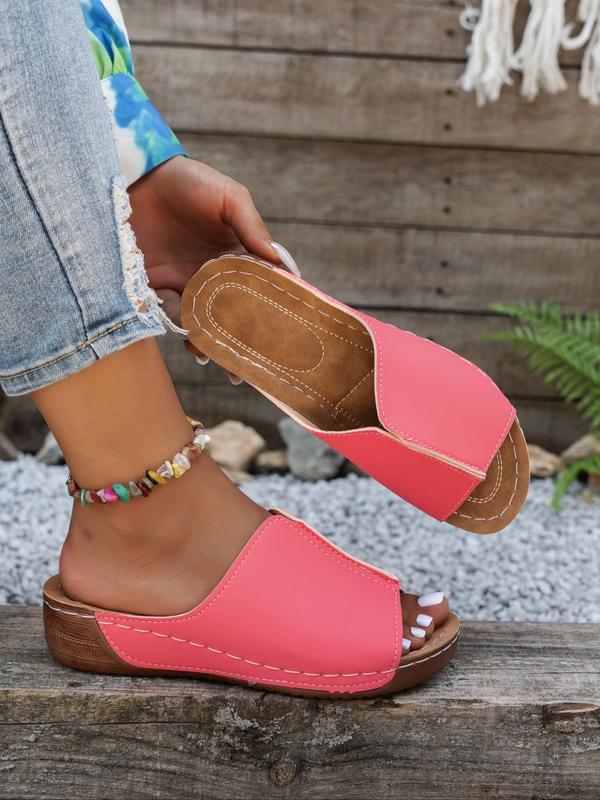 Women's Fashionable Solid Color Slides, Casual Comfortable Wedge Slippers for Summer, Lightweight Breathable Shoes for Daily Wear