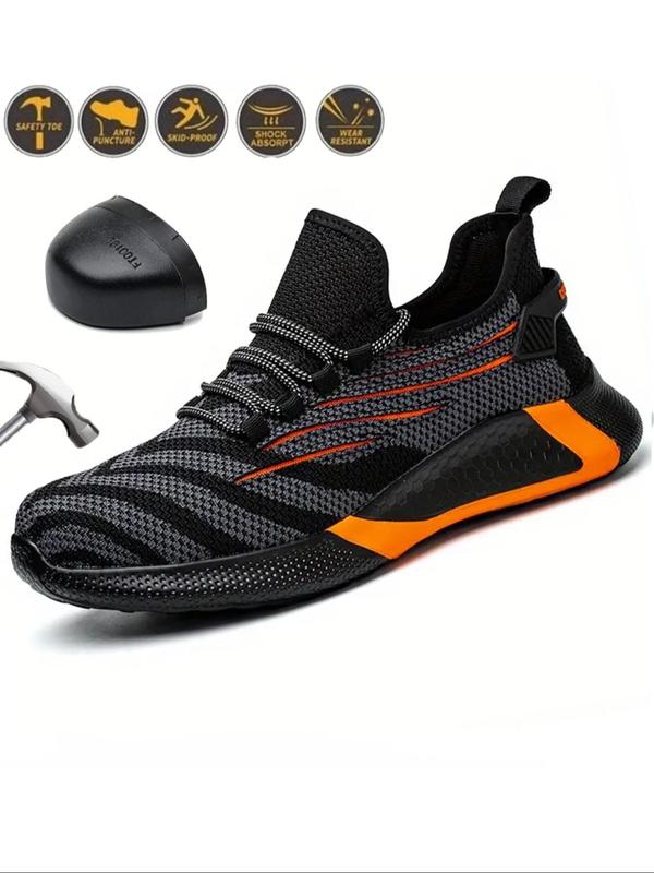 Men's 1 Pair Striped Pattern Lace Up Low Top Safety Shoes, Casual Comfortable Breathable Work Shoes for Daily Wear, Non-slip Anti-spill Shoes for Men