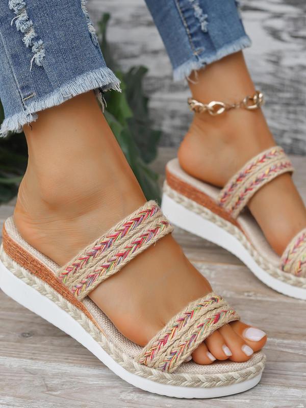 Women's Fashionable Braided Strap Wedge Sandals, Casual Versatile Platform Sandals for Summer, Lightweight Breathable Comfortable Shoes for Daily Wear