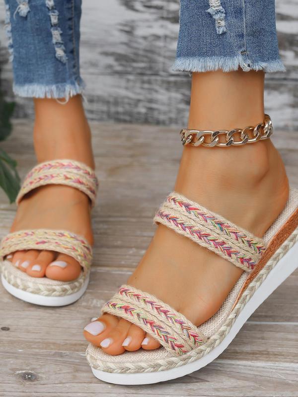 Women's Fashionable Braided Strap Wedge Sandals, Casual Versatile Platform Sandals for Summer, Lightweight Breathable Comfortable Shoes for Daily Wear