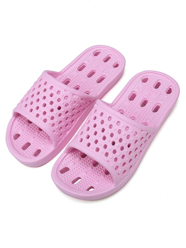 Women's Hollow Out Solid Color Slides, Casual Soft Comfortable Bathroom Slippers, Non-slip Home Slippers, Summer 2024 Trendy Slippers