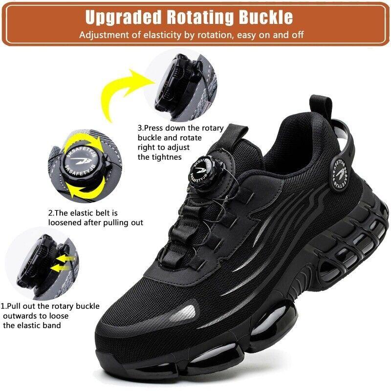 Men Work Safety Shoes Steel Toe Cap Rotating Button Boots Fashion Sneakers US