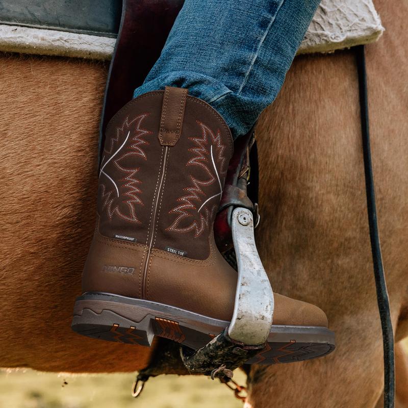 Men's Cowboy Boots - Waterproof Steel Toe Work Boots with Square Toe | Safety Footwear for Construction & Farming | Oil Resistant, EH Protection, and Anti-Slip Western Boots for Daily Wear