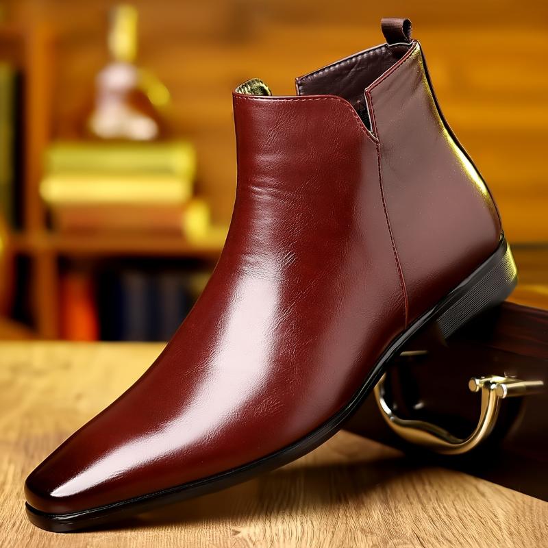 Plus Size Men's Solid Colour Chelsea Boots With Side Zipper, Comfy Non Slip Durable Rubber Sole Shes For Men's Outdoor Activities