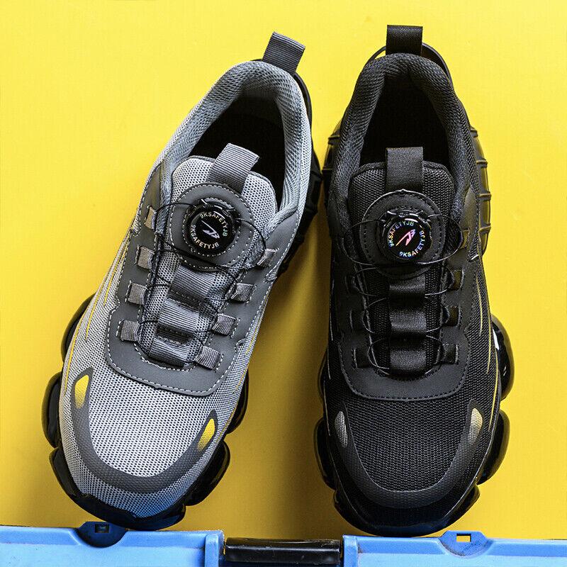 Men Work Safety Shoes Steel Toe Cap Rotating Button Boots Fashion Sneakers US