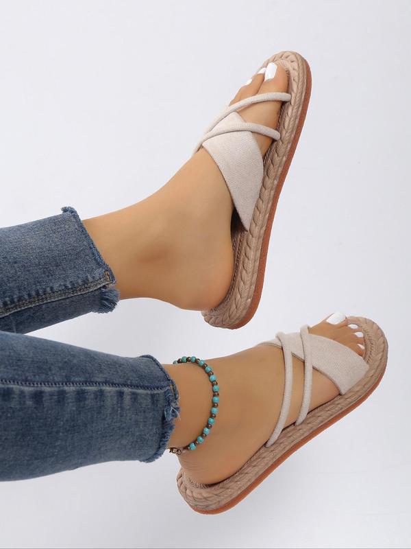 Women's Fashion Plain Color Criss Cross Band Flat Sandals, Casual Comfortable Slip on Sandals for Daily Wear, Summer 2024 Non-slip Beach Sandals