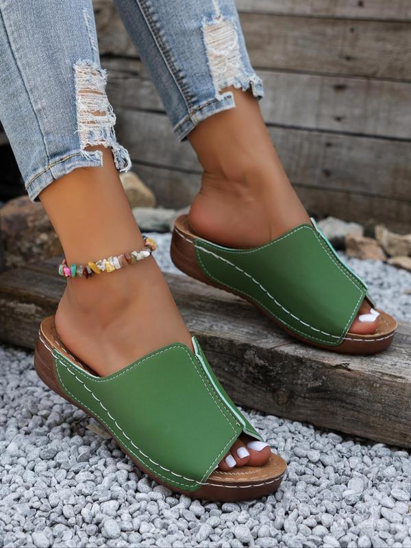 Women's Fashionable Solid Color Slides, Casual Comfortable Wedge Slippers for Summer, Lightweight Breathable Shoes for Daily Wear