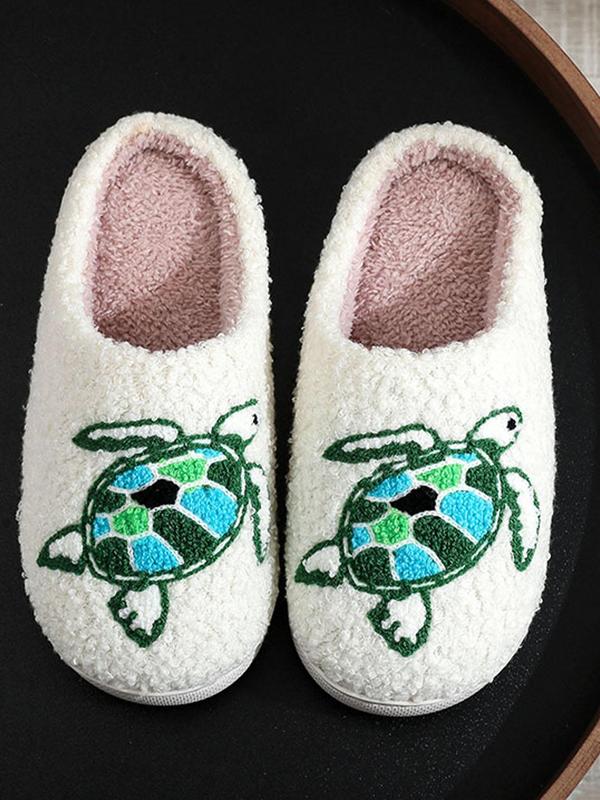 Women's Cute Turtle Pattern Design Plush Slippers, Casual Soft Comfortable Home Slippers, Warm Slippers for Indoor & Outdoor Use for Fall & Winter