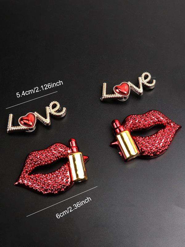 4pcs Novelty Letter & Lipstick Pattern Design Shoes Decorations, Fashionable Heart & Lip Design Shoes Charm For Clogs Decoration, Shoes Accessories For Shoes DIY