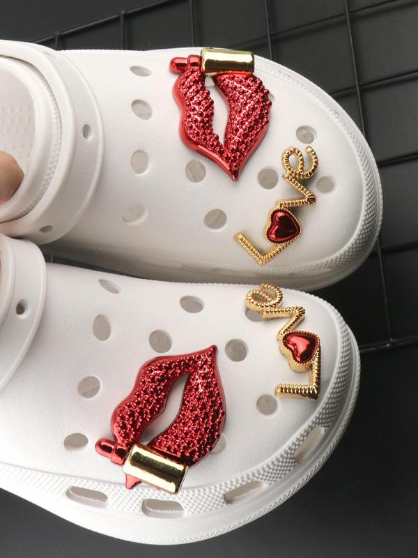 4pcs Novelty Letter & Lipstick Pattern Design Shoes Decorations, Fashionable Heart & Lip Design Shoes Charm For Clogs Decoration, Shoes Accessories For Shoes DIY