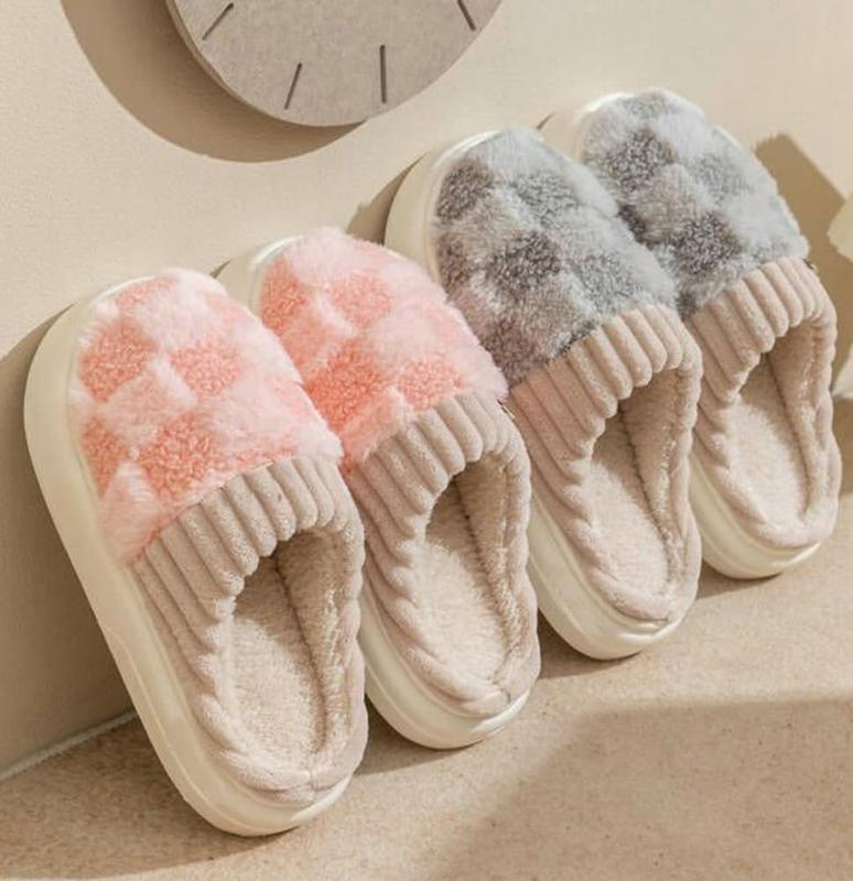 Cotton Slippers for Women, Plaid Cuff Warm Fuzzy Fleece Plush Slipper, Cozy Memory Foam Cute Soft Women's Home Slippers, Indoor Comfort House Slippers